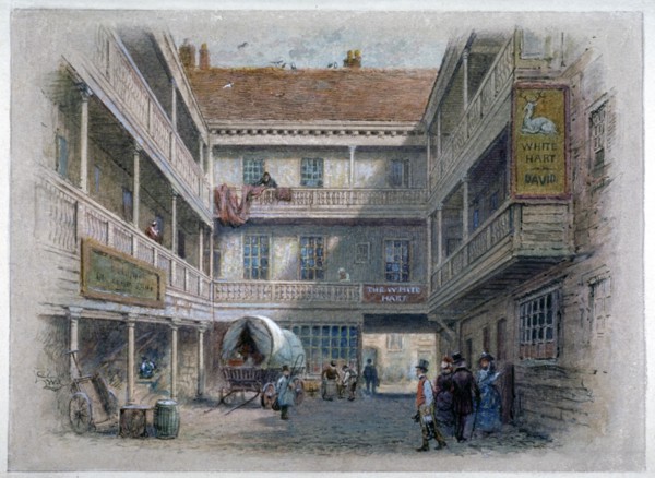 Courtyard of the White Hart Inn, Borough High Street, Southwark, London, c1860. Artist: Charles Wilkinson