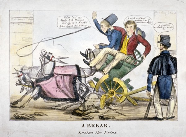 'A Break, losing the Reins', 1830. Artist: Anon