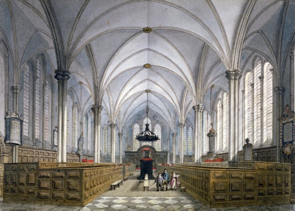 Interior view of Temple Church, London, 1811. Artist: George Shepherd