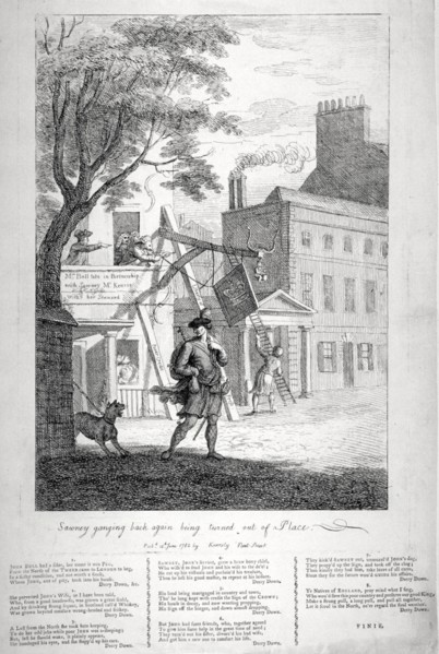 Sawney ganging back again, being turned out of place', 1782. Artist: Francesco Bartolozzi
