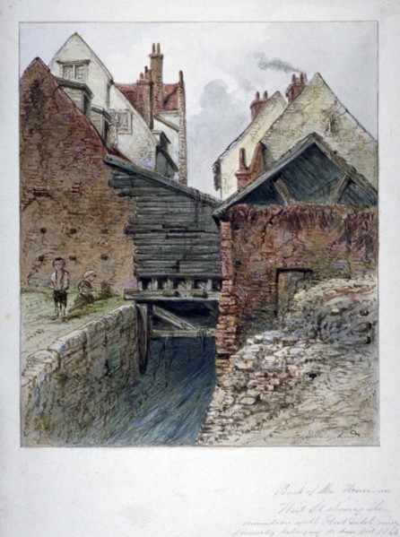 View of the back of a house in Chick Lane, showing Fleet Ditch, City of London, 1844. Artist: Frederick Napoleon Shepherd
