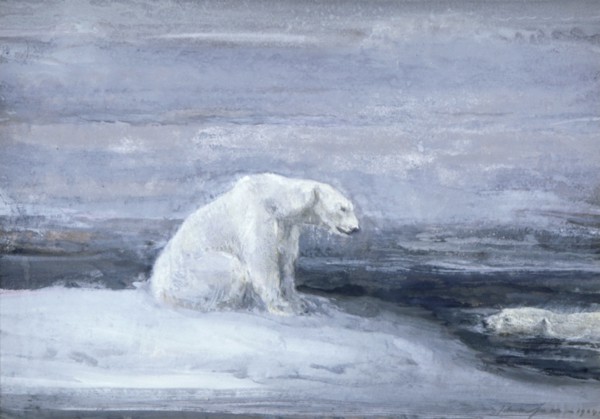 'Polar Bears watching for Seals at an Ice Hole', c1867-1910. Artist: John MacAllan Swan