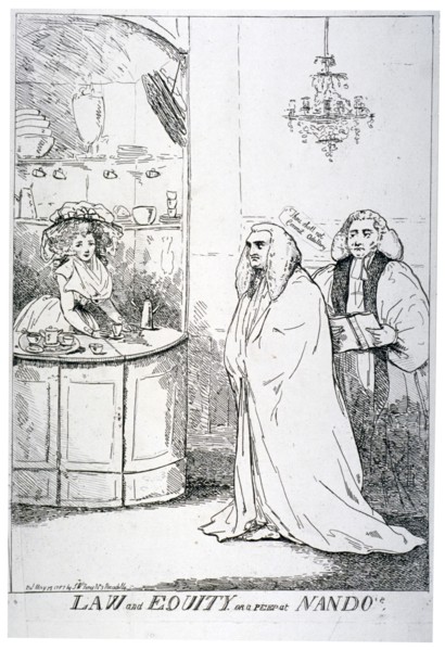 'Law and equity, or a peep at Nando's', 1787. Artist: Anon