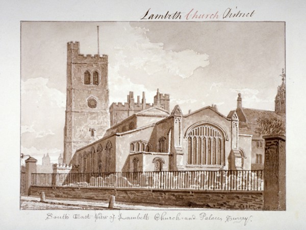 South-east view of the Church of St Mary, Lambeth, London, 1828. Artist: John Chessell Buckler
