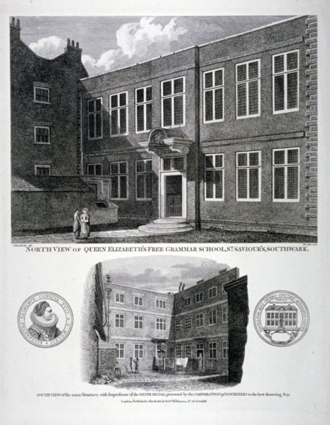 Queen Elizabeth's Free Grammar School, St Saviour's Churchyard, Southwark, London, 1815. Artist: G Howlett