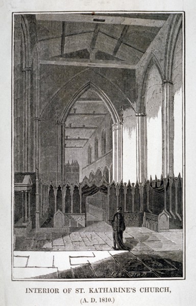 Interior of the Church of St Katherine by the Tower, Stepney, London, 1810. Artist: JWA