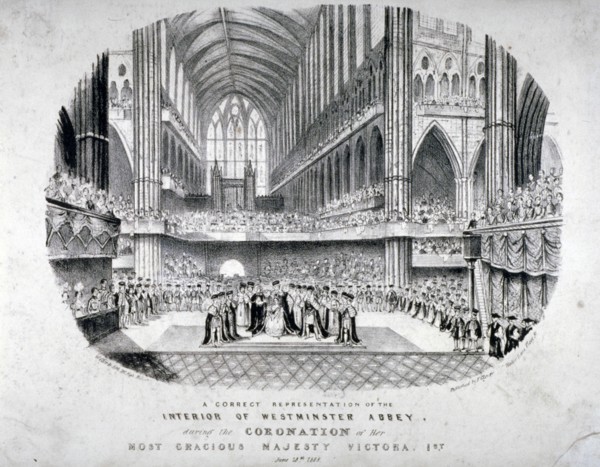 The coronation of Queen Victoria in Westminster Abbey, London, 1838. Artist: W Clark