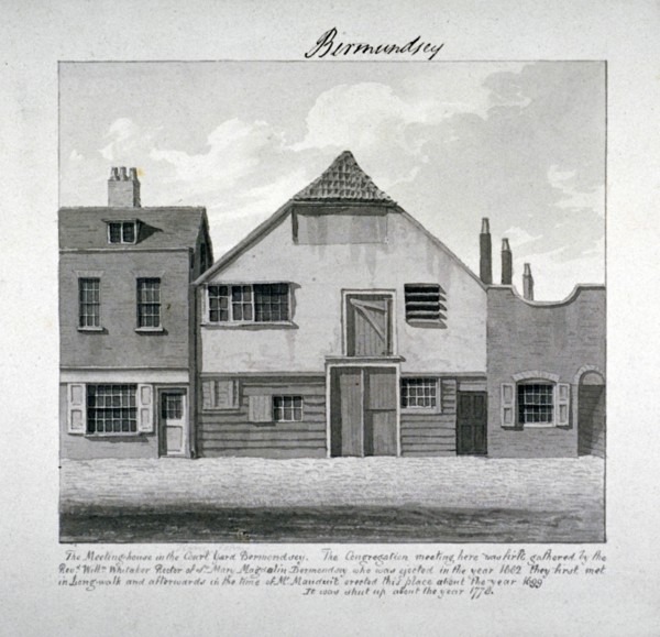 Meeting-house of St Mary Magdalen in the Court Yard, Bermondsey Square, London, c1828. Artist: John Chessell Buckler