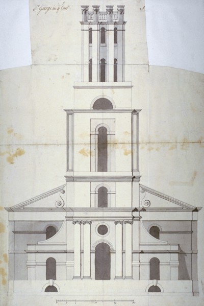 Front elevation of the Church of St George in the East, Stepney, London, 1800. Artist: Anon