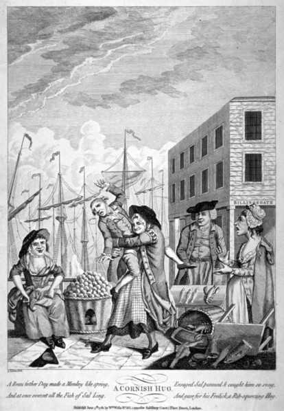 'A Cornish Hug', 1781. Artist: Anon