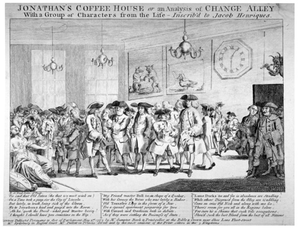 Jonathan's Coffee House, London, 1763. Artist: HO Neal
