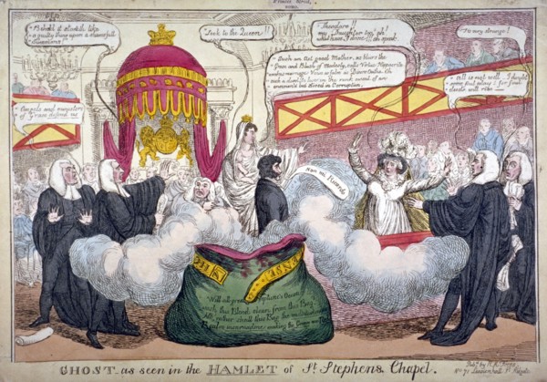 'Ghost as seen in the Hamlet of St Stephen's Chapel', 1820. Artist: Anon