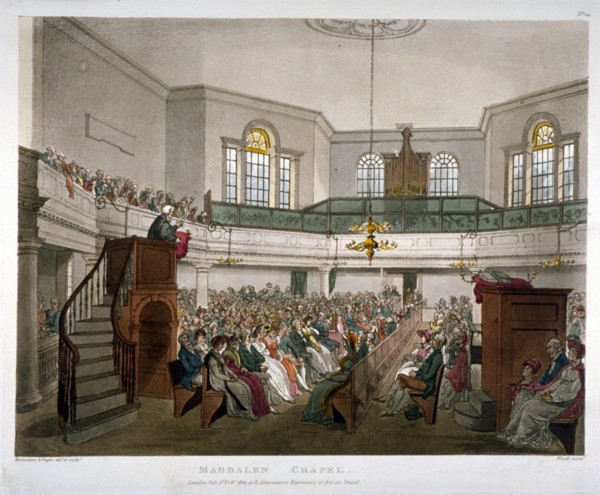 Magdalen Chapel, St George's Fields, Southwark, London, 1809. Artist: Augustus Charles Pugin