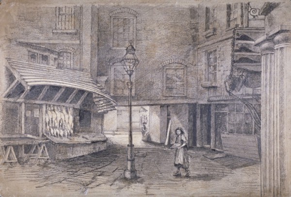 Poulterer's shop in Clare Market, Westminster, London, c1850. Artist: E Holah