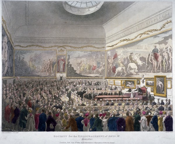 Meeting of the Society of Arts in the Adelphi Buildings, Westminster, London, 1809. Artist: J Bluck