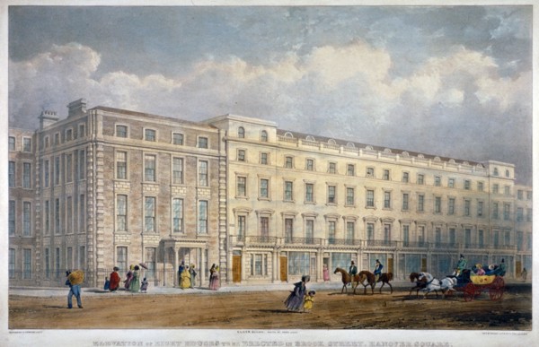 View of eight houses in Brook Street, Westminster, London, c1840. Artist: George Hawkins
