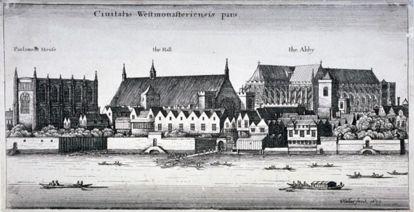 Westminster Abbey and the Palace of Westminster from the River Thames, London, 1647. Artist: Wenceslaus Hollar