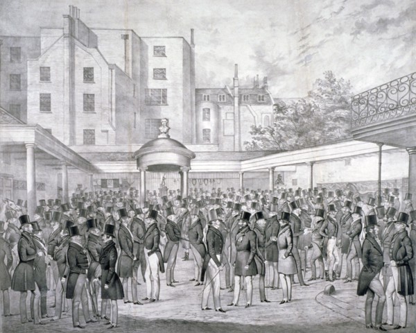 View of Tattersall's horse sale yard at Hyde Park Corner, Westminster, London, c1845. Artist: Anon