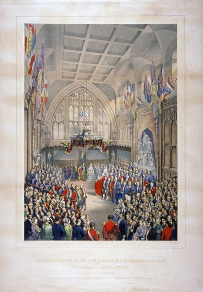 Visit of Napoleon III and the Empress Eugenie of France, Guildhall, City of London, 1855. Artist: T Turner
