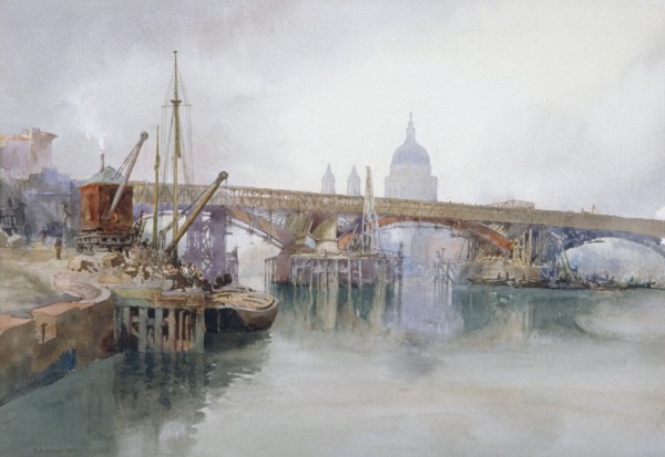 'Southwark Bridge in Course of Demolition', 1915. Artist: Richard Henry Wright