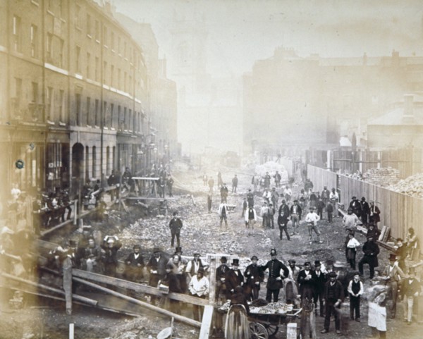 Road widening works in Shoe Lane, City of London, 1871. Artist: Henry Dixon