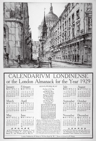 Watling Street, City of London, 1928. Artist: William Monk
