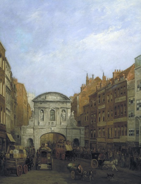 'Temple Bar from the Strand', London, 1873. Artist: William Henry Haines