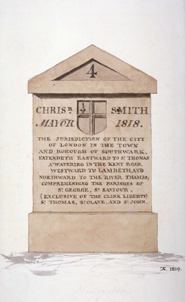 Boundary stone between the City of London and Southwark, 1819. Artist: TA