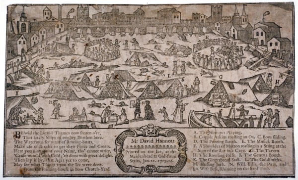View of a frost fair on the River Thames looking towards London Bridge, London, c1715. Artist: Anon