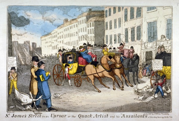 'St James Street in an uproar, or the quack artist and his assailants', 1819. Artist: JL Marks