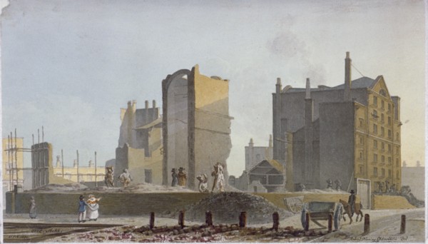 Ruined building, Commercial Road, Stepney, London, 1820. Artist: Robert Blemmell Schnebbelie