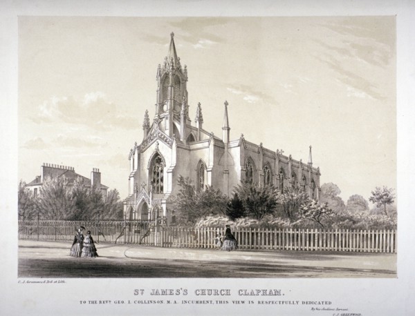 North view of the Church of St James, Clapham, London, c1850. Artist: CJ Greenwood