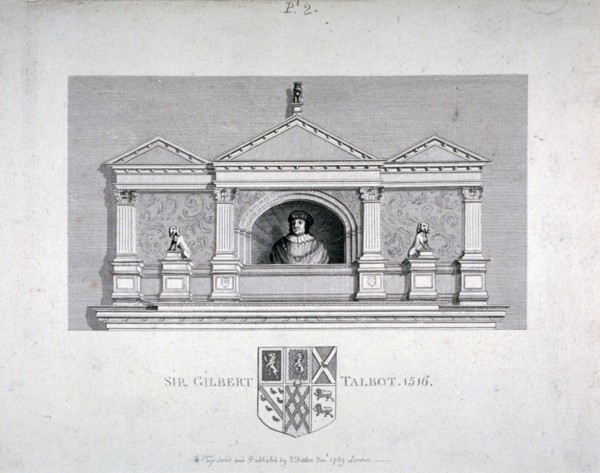 Monument to Sir Gilbert Talbot, Master of the Jewel House at the Tower of London, 1789. Artist: James Fittler