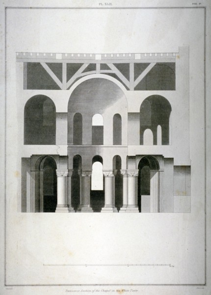 Transverse section of St John's Chapel in the White Tower, Tower of London, 1815. Artist: James Basire II