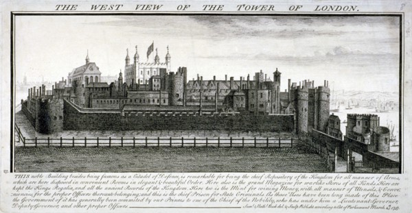 West view of the Tower of London, with a description, 1737. Artist: Samuel Buck