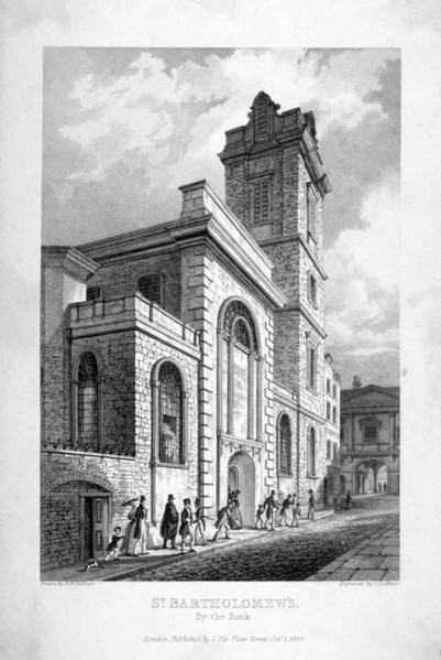 St Bartholomew-by-the-Exchange, City of London, 1837. Artist: John Le Keux