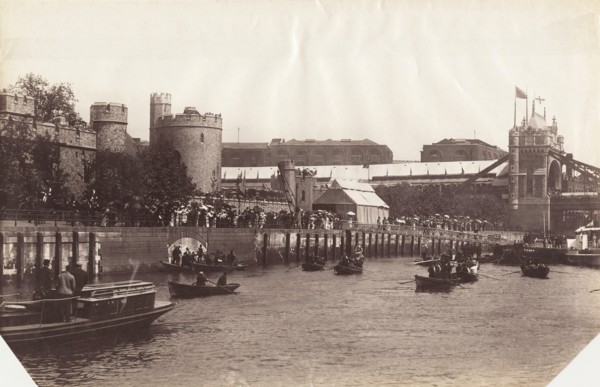 View of part of Tower Bridge from the River Thames, London, 1894. Artist: Unknown