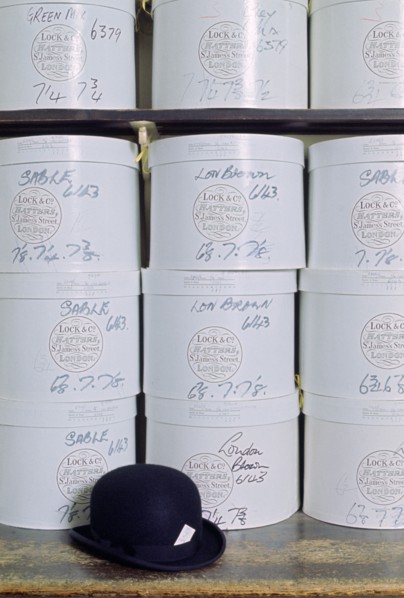 Bowler hat and hatboxes, Lock & Co, Hatters, St James's Street, London, 1968. Artist: Tony Evans