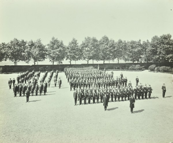 School cadet battalion on parade, Hackney Downs School, London, 1911. Artist: Unknown.