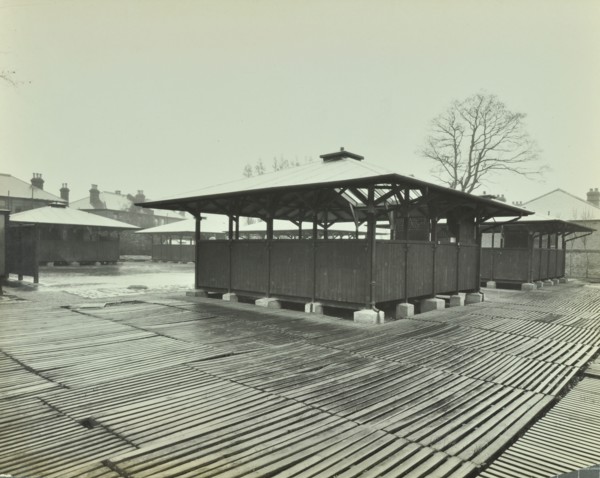Open sided class sheds, Brent Knoll Open Air School, Forest Hill, London, 1928. Artist: Unknown.