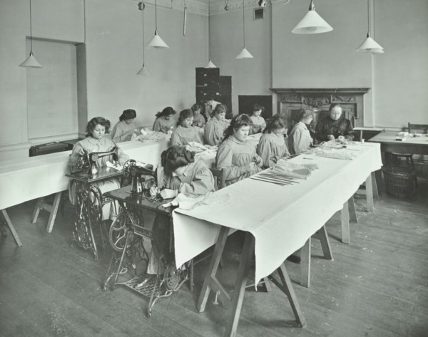 Corset making class, Bloomsbury Trade School for Girls, London, 1911. Artist: Unknown.