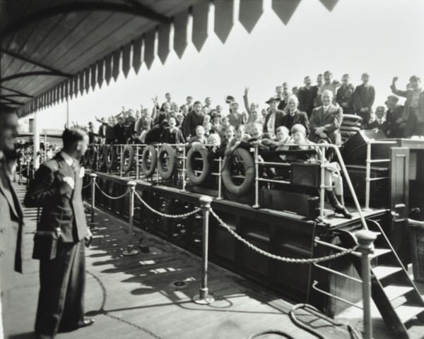 Children aboard a steamer moored at Westminster Pier, London, 1937. Artist: Unknown.