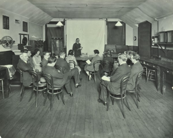 Class of adults studying antiques, Brixton Commercial Evening Institute, London, 1930. Artist: Unknown.