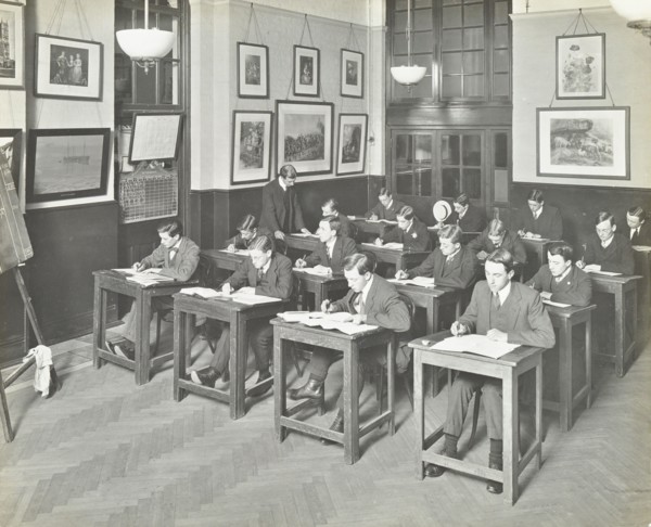 Bookkeeping class for men, Blackheath Road Evening Institute, London, 1914. Artist: Unknown.