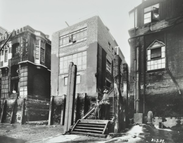Steps down to the river, Dowgate Dock, Upper Thames Street, City of London, 1939. Artist: Unknown.