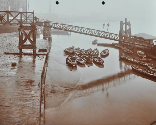 Boats at Limehouse Pier, Poplar, London, 1908. Artist: Unknown.