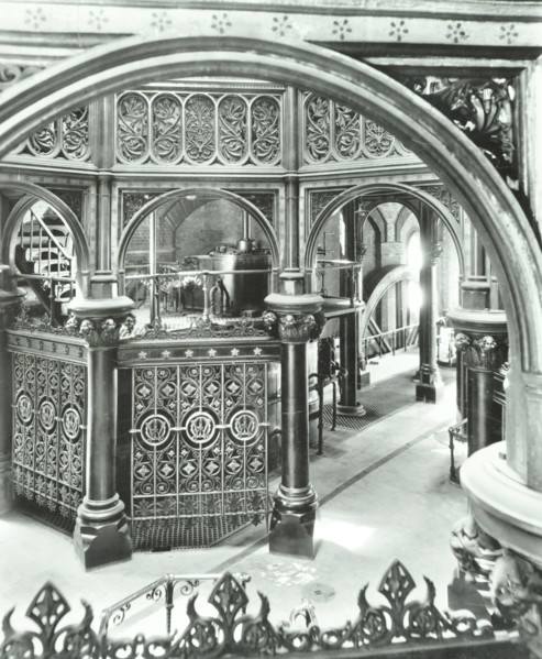 Interior of Crossness Sewage Treatment Works, Erith, London, 1949. Artist: Unknown.
