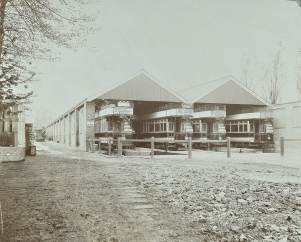 Trams in Balham Car Shed, Wandsworth, London, 1903. Artist: Unknown.