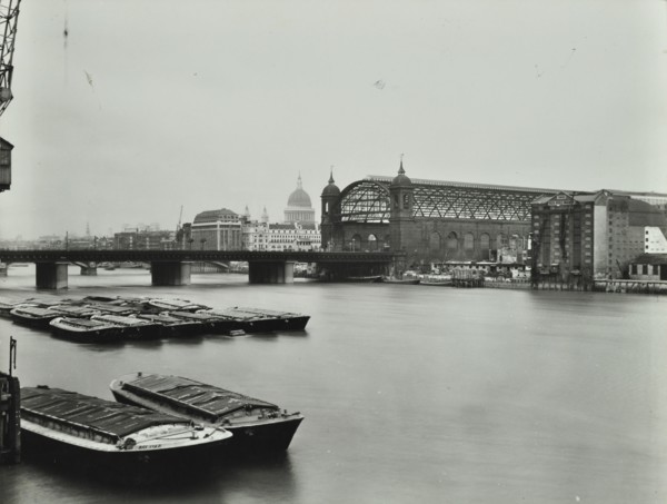 View across the Thames to Cannon Street Station, London, 1958. Artist: Unknown.