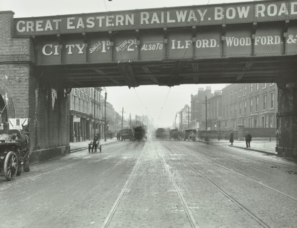 Great Eastern Railway Bridge over the Bow Road, Poplar, London, 1915. Artist: Unknown.